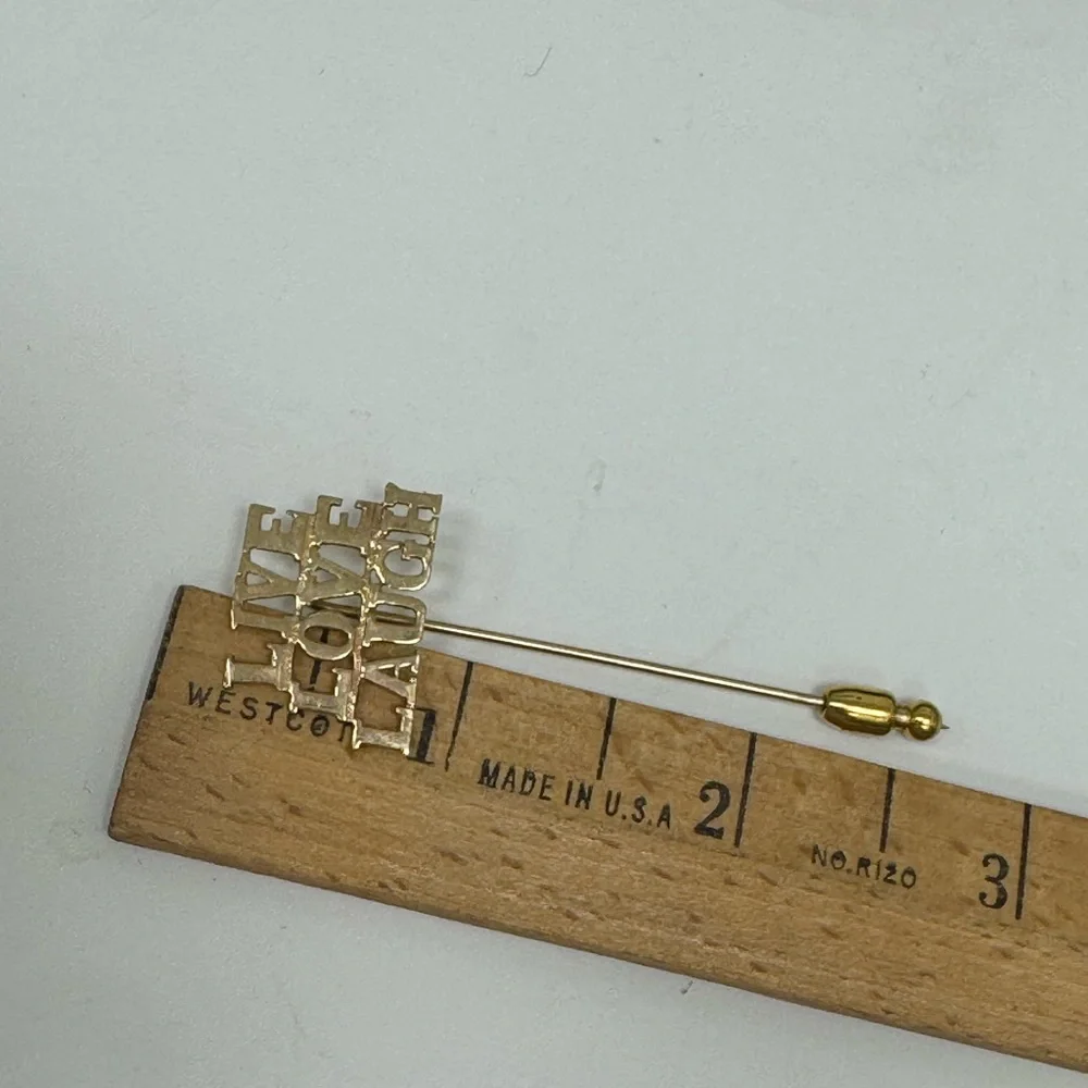 14K solid yellow Gold 'Live Love Laugh' Stick Pin
